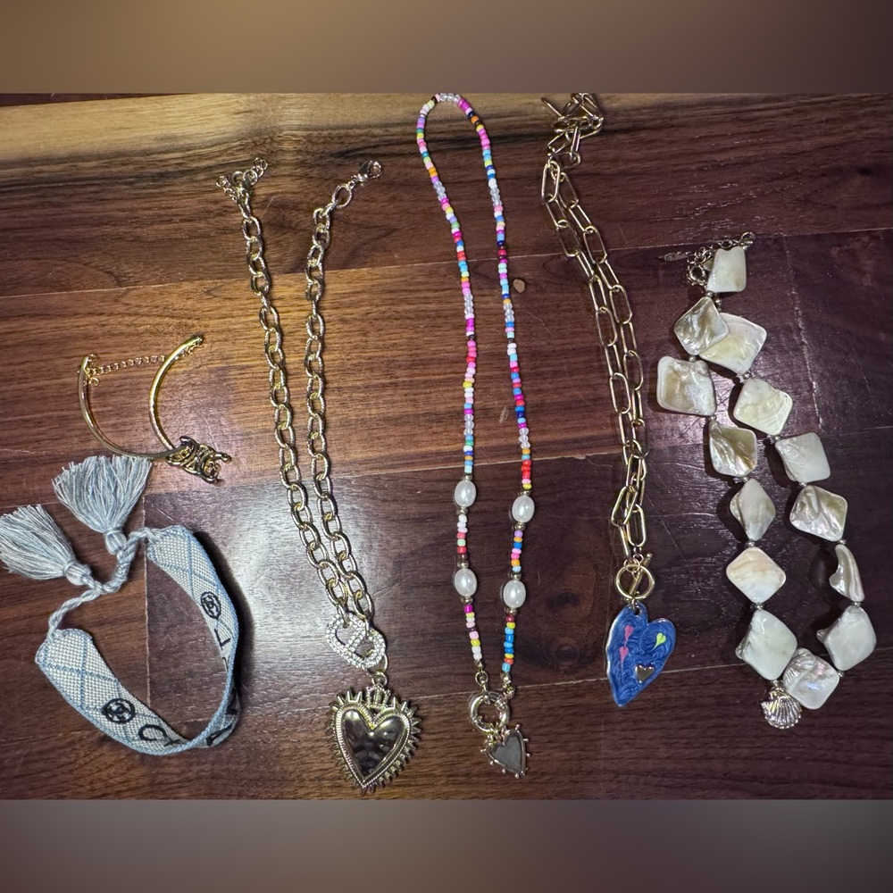 Gold and Silver Heart Pendant Necklace Set group of 6